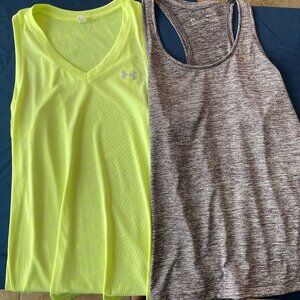 UNDER ARMOUR Women HeatGear dri Fit Sleeveless T Sh & Muscle Top V Neck SM both